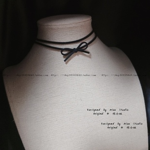 黑色窄麂皮绒choker双层叠戴蝴蝶结甜酷辣妹锁骨链简约颈链项圈