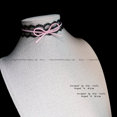 不褪色choker 甜美可爱粉墨蝴蝶结黑短颈链blackpink蕾丝项链颈饰