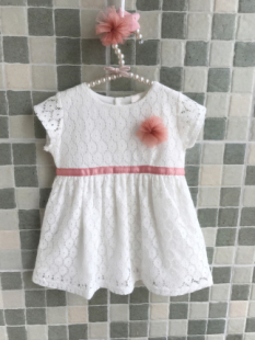 夏季童装 女童全棉连衣裙+发带2件套 蕾丝宝宝白色公主裙儿童裙子