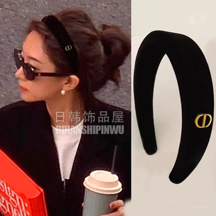 Fever同款 黑色丝绒发箍高级感高颅顶头箍圆脸显瘦复古港风发卡女