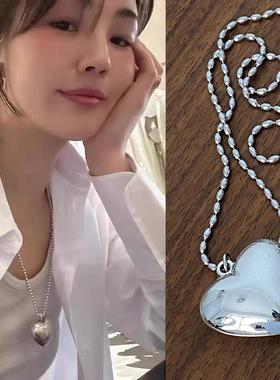 向日葵欧尼同款爱心项链银色长款卫衣链ins韩简约配饰高级感叠戴