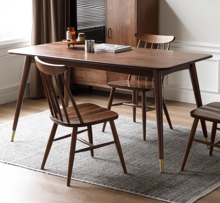 现代简约北美黑胡桃木餐桌椅组合轻奢家用长方形小户型书桌办公桌