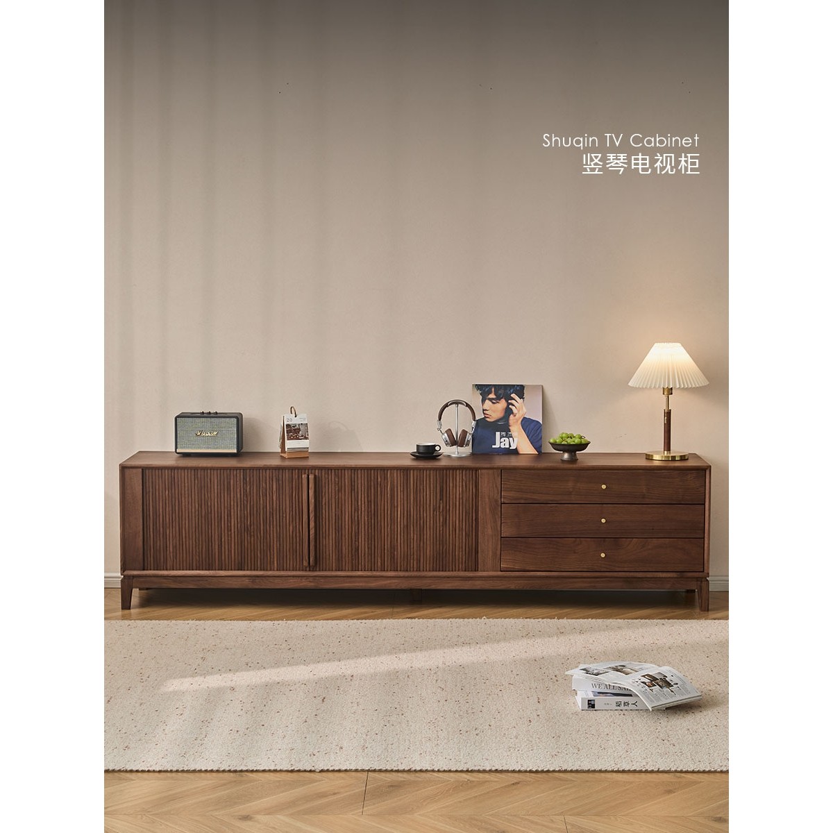 北美黑胡桃木客厅美式电视机立柜原木简约现代竖琴电视柜全实木,住宅家具,电视柜,淘宝优惠券,粉丝福利购,淘宝优惠卷