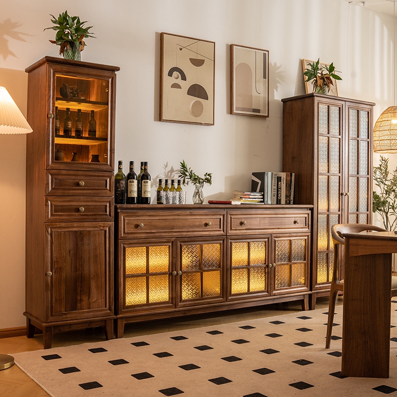 北美黑胡桃木美式法式中古展示柜书架酒柜六斗柜书柜玻璃实木复古