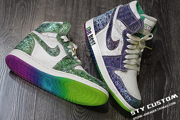 STY定制 air jordan 1 AJ1 白彩虹多棱镜 高帮运动鞋板鞋休闲男女