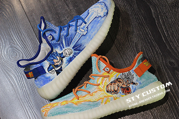 STY手绘七龙珠 Adidas Yeezy Boost 350 V2灰橙满天星 椰子跑步鞋