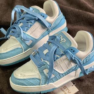 男女款 STY定制 胖丁休闲厚底运动鞋 白蓝鳄鱼纹新款 C板鞋