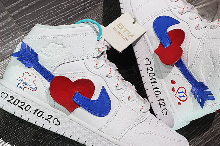 STY定制air Jordan 1 mid AJ1纯白丘比特之箭 女运动鞋情人节限定