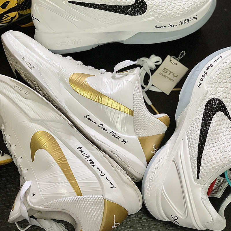 sty定制nike kobe5 zk5 白金湖人李小龙 科比5实战轻便低帮篮球鞋