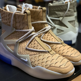 God Fear FOG联名 STY定制 燕麦黄做旧蛇纹高街高帮篮球鞋 Nike