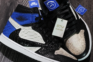 AJ1 倒钩TS联名 STY定制 蛇纹板鞋 Jordan 白蓝藤原浩闪电 Air