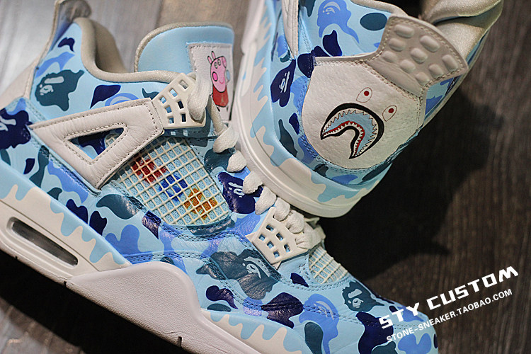STY custom球鞋定制 air jordan 4 WGM大鲨鱼 白蓝迷彩冰激凌