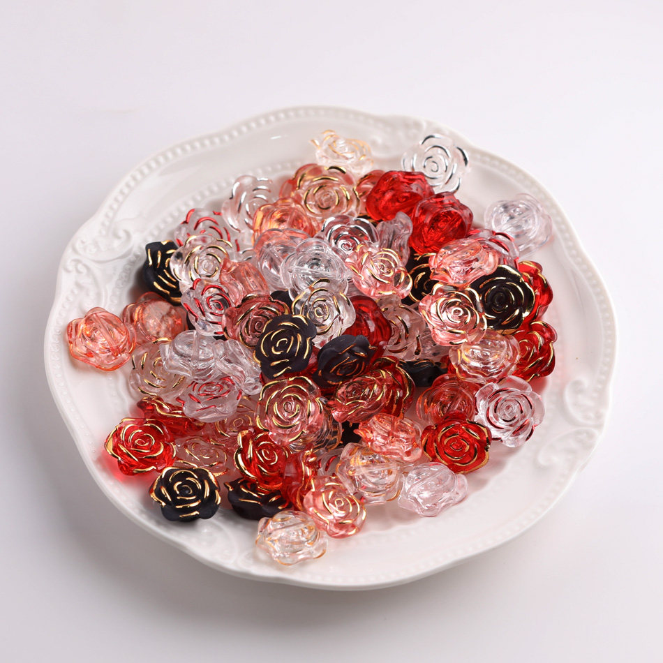 冰块山茶花金边玫瑰花亚克力散珠 diy手工化妆盒发夹装饰材料配件
