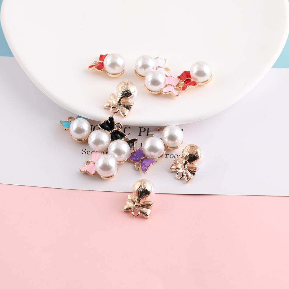 精致蝴蝶结珍珠滴油合金小吊坠 diy手工自制手链项链挂件饰品配件