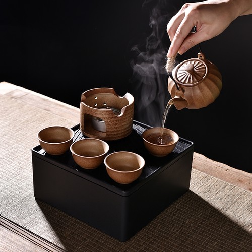 旅行茶具柴烧侧把复古提梁茶具便携式套装烧水户外烧茶炉煮茶礼品