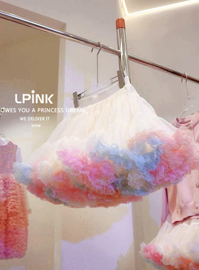 【Lpink童装】四季款洋气宝宝女童重工网纱百搭兔兔半裙 30493