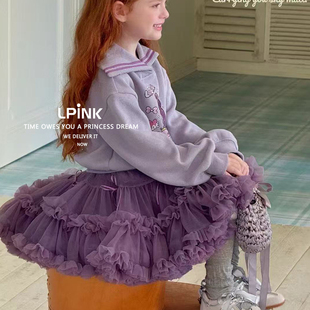 新款 Lpink童装 秋季 81070 洋气宝宝女童重工网纱百搭兔兔半裙