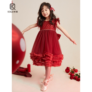 中大女童连衣裙表演礼服裙公主婚礼蝴蝶结网纱晚礼服86364