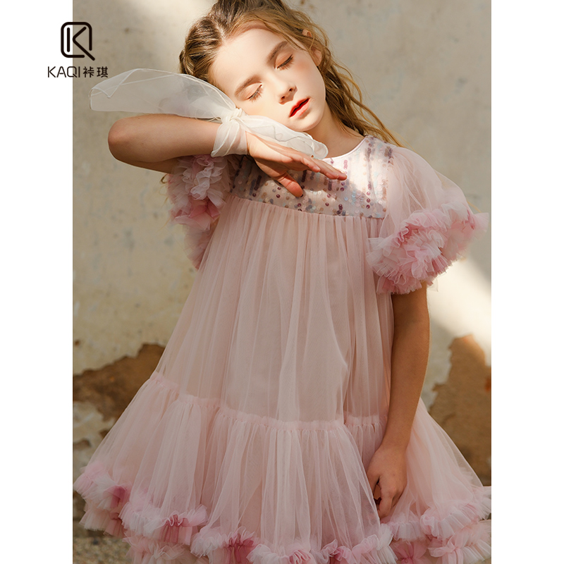 女宝宝短袖网纱拼接公主连衣裙