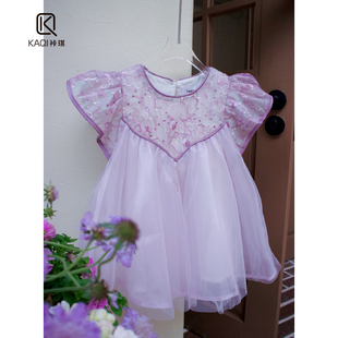 【Lpink童装】夏新款洋气宝宝重工蕾丝荷叶边刺绣娃娃款上衣90023
