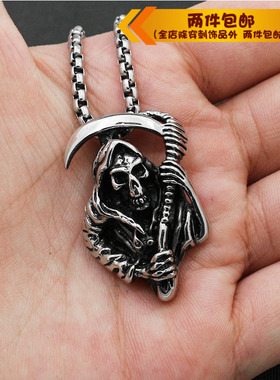 钛钢复古嘻哈风骷髅项链