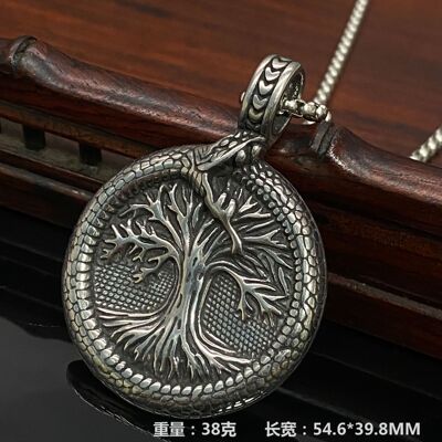 时尚钛钢项链 欧美维京感蛇缠绕生命树钛钢项链 圆牌大树钛钢项链