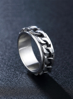 时尚钛钢男款戒指 时尚朋克个性复古立体车链钛钢戒指潮男指环