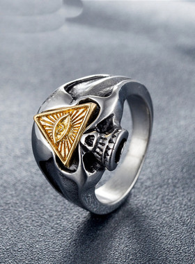 时尚钛钢男款戒指  欧美骷髅头三角钛钢戒指潮男指环