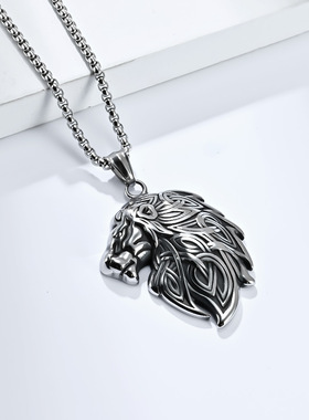 时尚钛钢项链 欧美复古雄狮子头钛钢项链个性霸气嘻哈钛钢项链