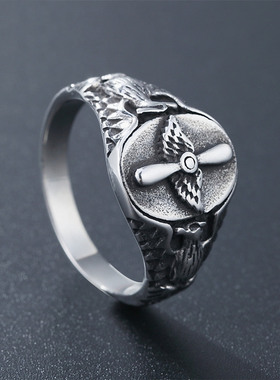 时尚钛钢男款戒指欧美朋克飞机螺旋桨发动机钛钢戒指潮男指环