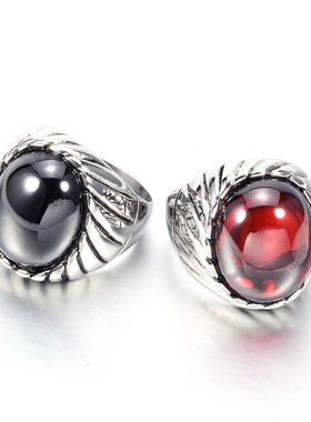 时尚风复古宝石钛钢戒指