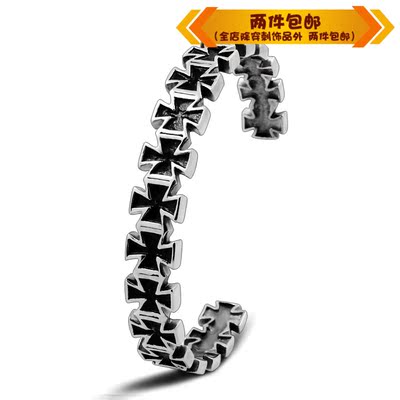时尚风复古钛钢开口十字架手镯