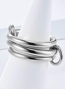 时尚钛钢戒指 欧美2mm三层堆叠可分戴多环戒指 食指钛钢戒指指环