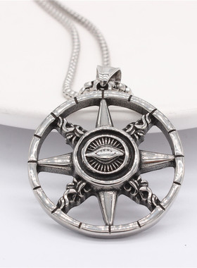 时尚钛钢项链 欧美个性复古全知眼圆牌钛钢吊坠钛钢项链