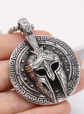时尚钛钢项链欧美复古埃及法老骑士面具头盔圆牌钛钢吊坠钛钢项链
