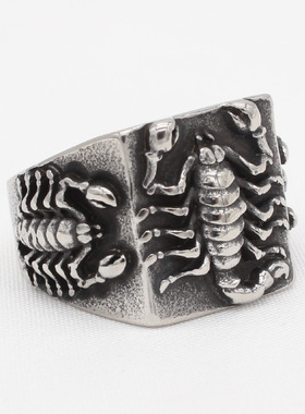 时尚钛钢男款戒指 欧美个性复古蝎子钛钢戒指指环 方形天蝎座戒指