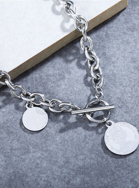 时尚钛钢项链  欧美简约气质短款圆牌锁骨链钛钢项链 男女通用款