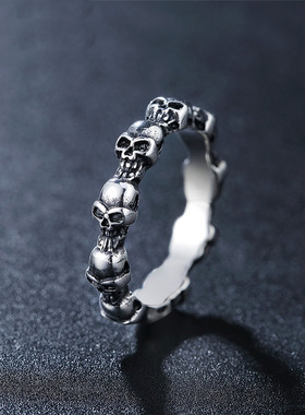时尚钛钢男款戒指 时尚朋克个性单圈骷髅头钛钢戒指潮男指环