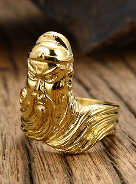 民族风关羽头像钛钢戒指