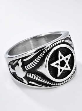 时尚钛钢戒指 欧美暗黑风撒旦山羊五芒星戒指星星钛钢戒指指环