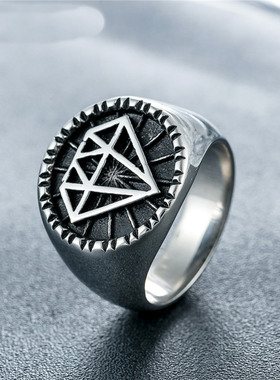 朋克风欧美复古钻石男士钛钢戒指