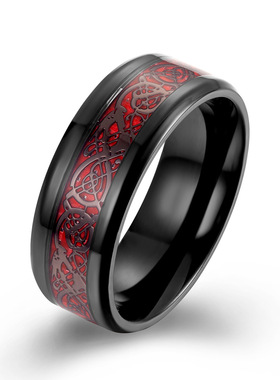 时尚钛钢戒指 镜面抛光蓝色镶嵌尼伯龙根底沙指环 碳纤维钛钢戒指