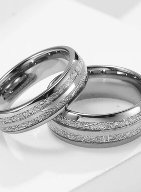时尚戒指 双槽钨钢镶嵌冰丝戒指 求婚情侣对戒钨金防剐蹭钨金戒指