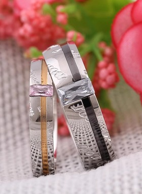 时尚钛钢戒指欧美ins情侣对戒简约情人节520情侣镶钻钛钢戒指指环