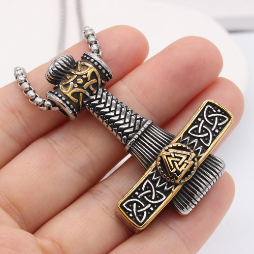 时尚钛钢项链 欧美个性复古维京雷神之锤男士钛钢吊坠钛钢项链