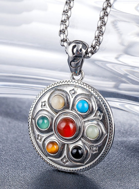 时尚钛钢项链  金刚杵钛钢吊坠 做旧藏饰圆牌男士钛钢项链