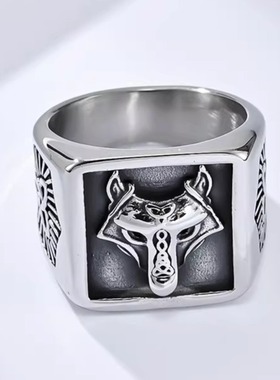 时尚钛钢戒指 北欧维京狼头戒指 三角永恒结文化符号钛钢戒指指环