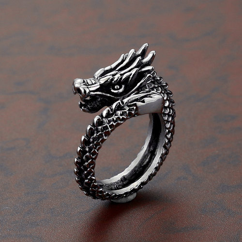 复古逼真风中国龙钛钢戒指