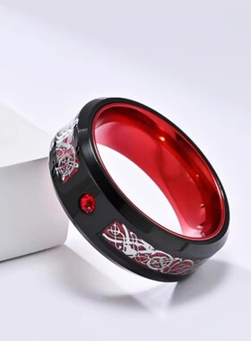 时尚钛钢戒指 欧美镶嵌氧化铝尼伯龙根戒指 霸气龙纹钛钢戒指指环