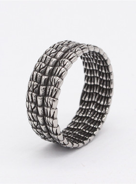 时尚钛钢男款戒指 欧美个性复古立体龙脊背龙纹钛钢男式戒指指环